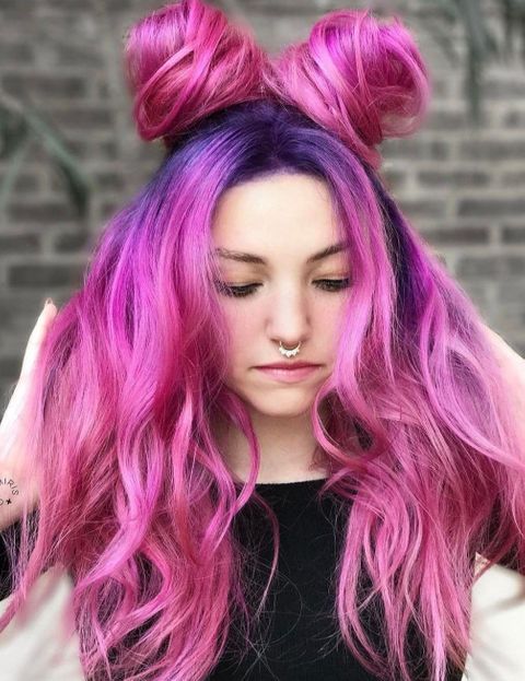 Purple and pink long hair