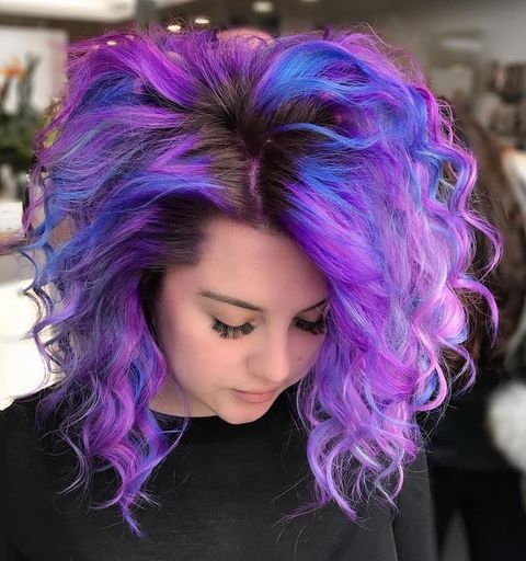 Short wavy purple hair color