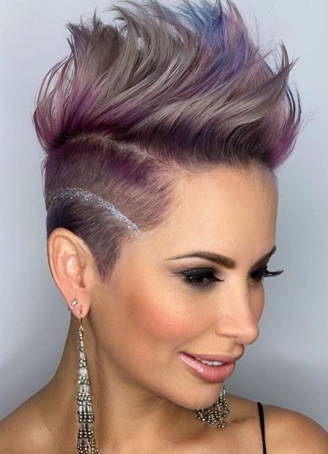Purple fauxhawk with a silver accent