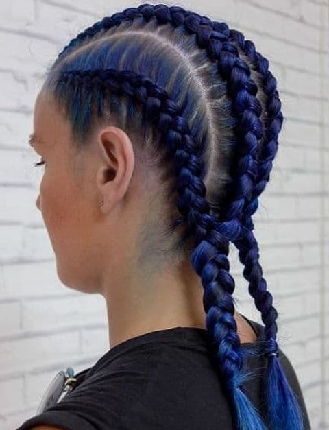 Dark blue triple braid hairstyle