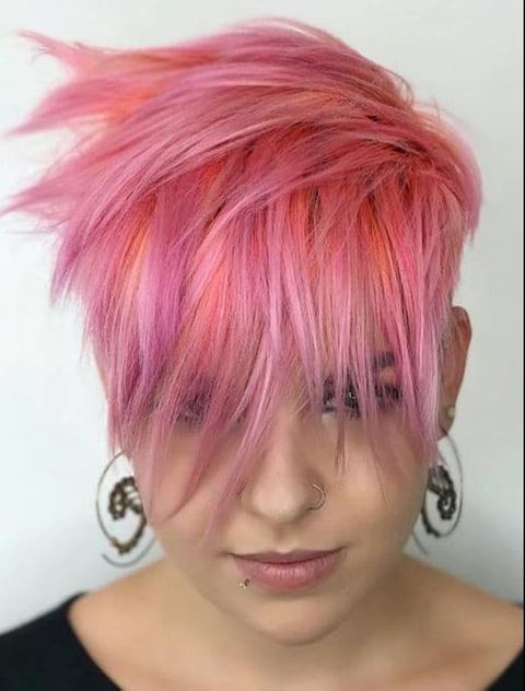 Colorful balayage pixie model in 2021