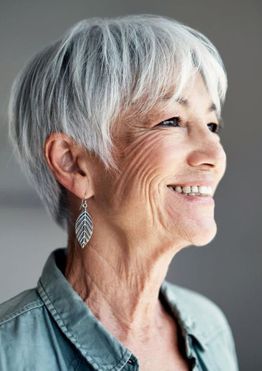 Grey hair color layered haircuts for older women over 60